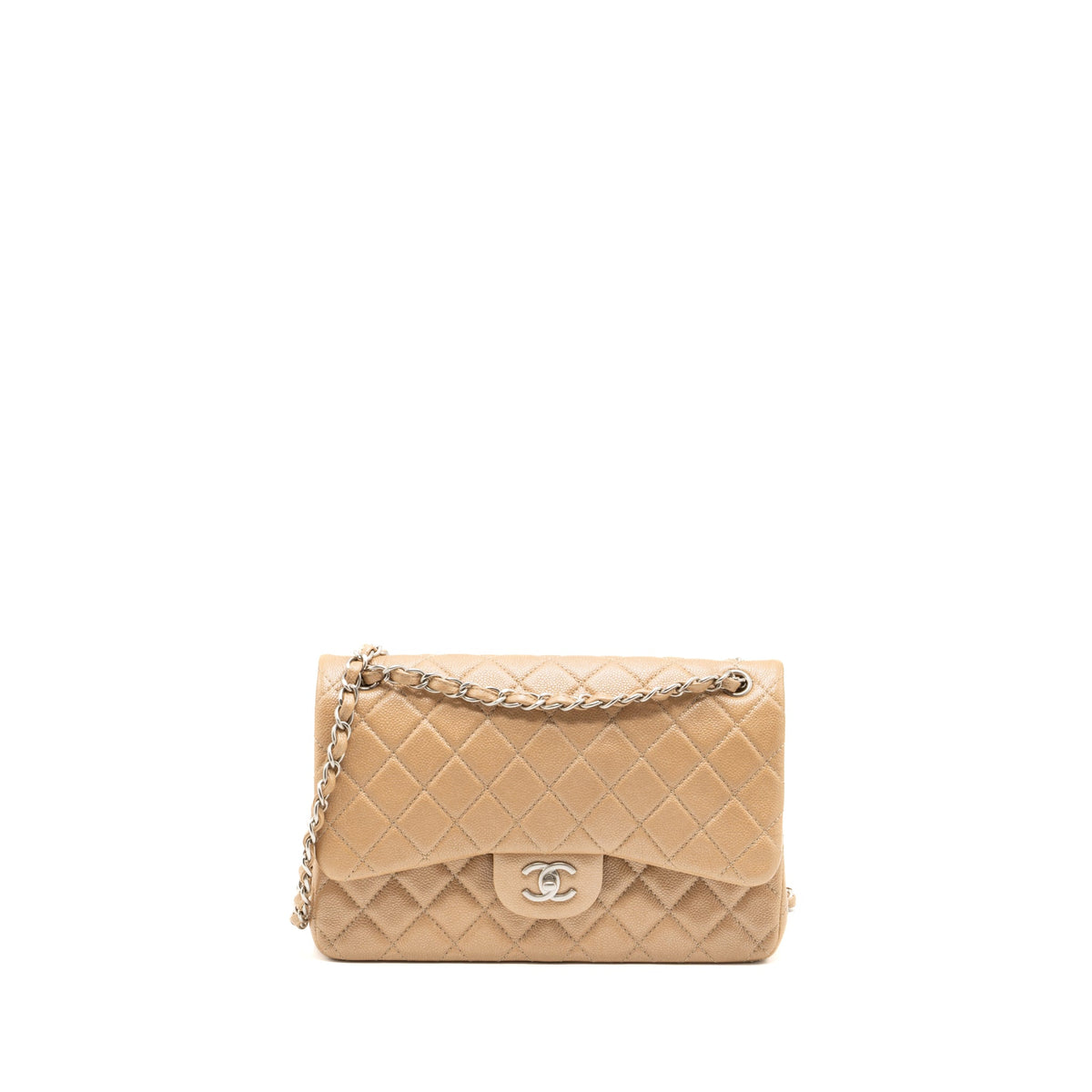 Chanel classic jumbo double flap bag caviar iridescent beige brushed SHW