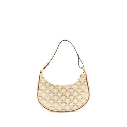 Celine Medium Ava Bag Triomphe Canvas/Calfskin White/Brown GHW