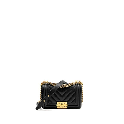 Chanel Chevron Small Boy Bag Caviar Black GHW