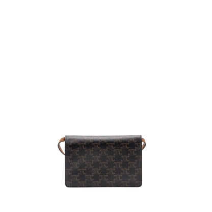 Celine Wallet on Strap Triomphe Canvas/Smooth Lambskin TAN GHW