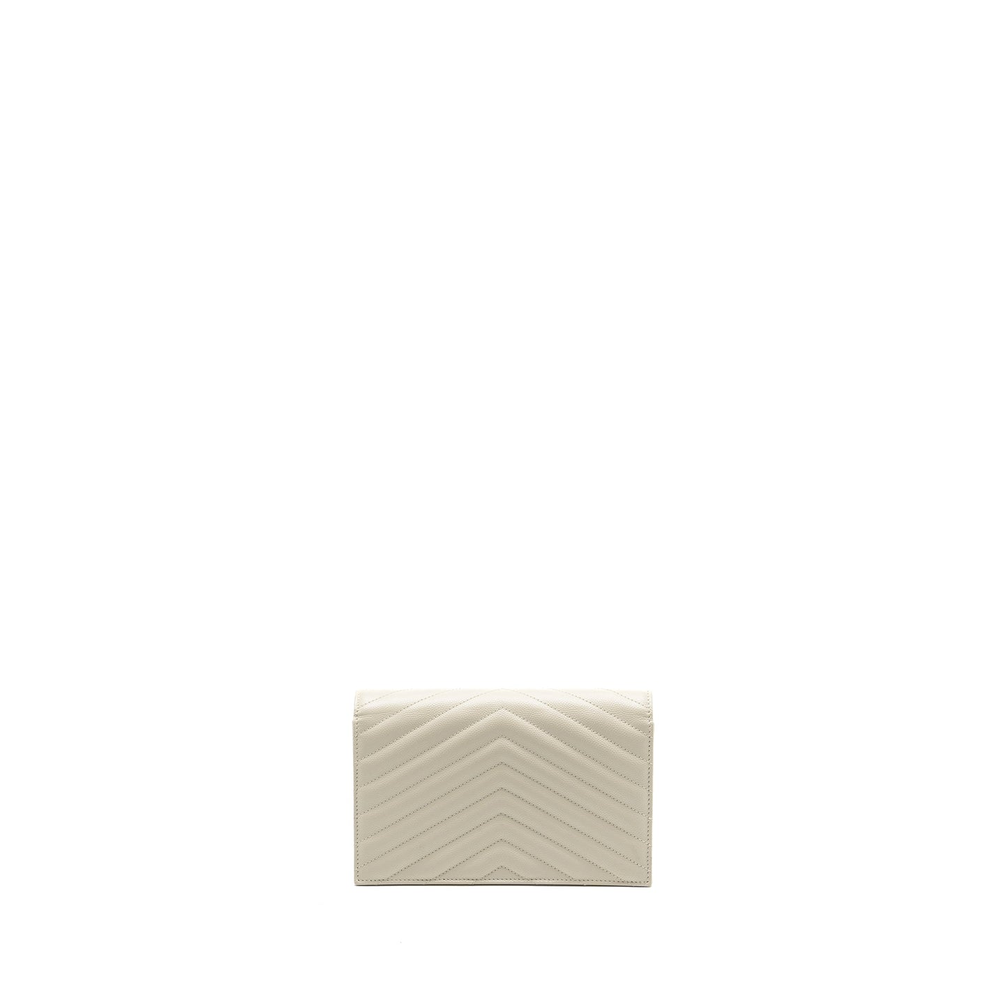 Saint Laurent envelope chain wallet grained calfskin cream soft GHW