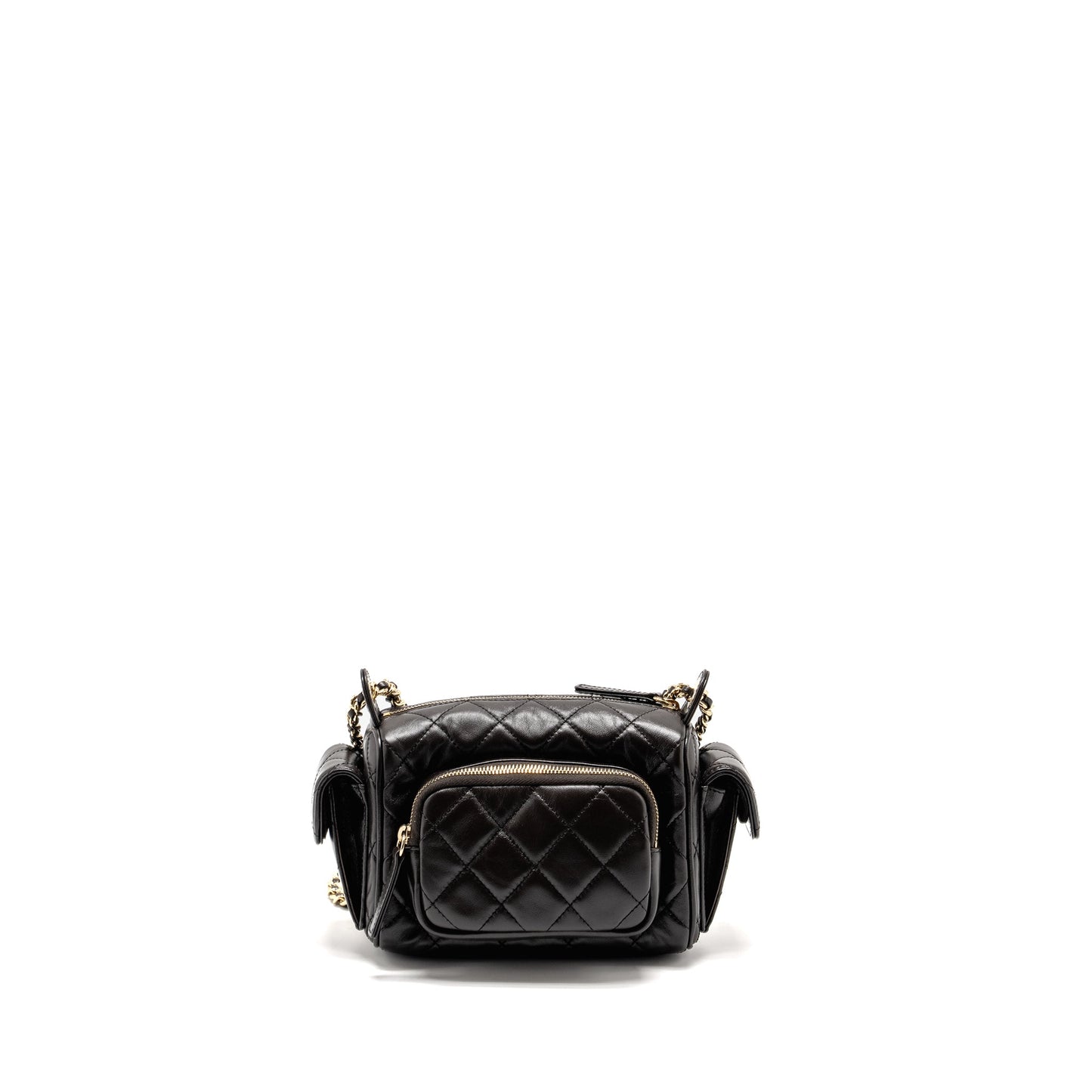 Chanel 24K Small Camera Case Bag Shiny Crumpled Lambskin Dark Brown LGHW