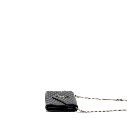 SAINT LAURENT ENVELOP CHAIN BAG GRAINED CALFSKIN BLACK SHW