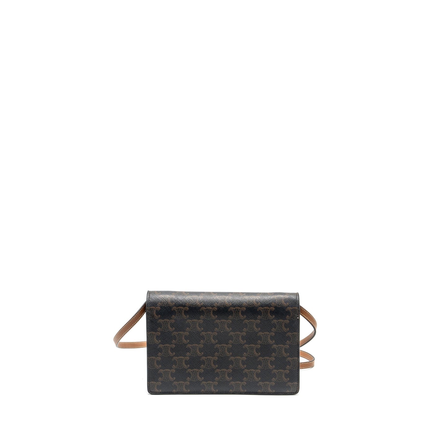 Celine Wallet on strap Triomphe Canvas / Smooth Lambskin Tan GHW