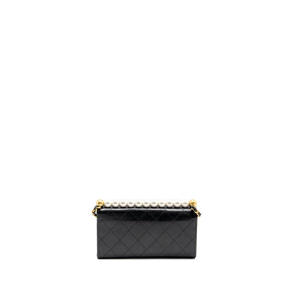 Chanel Quilted Pearl Long Wallet on Chain Goatskin Black GHW