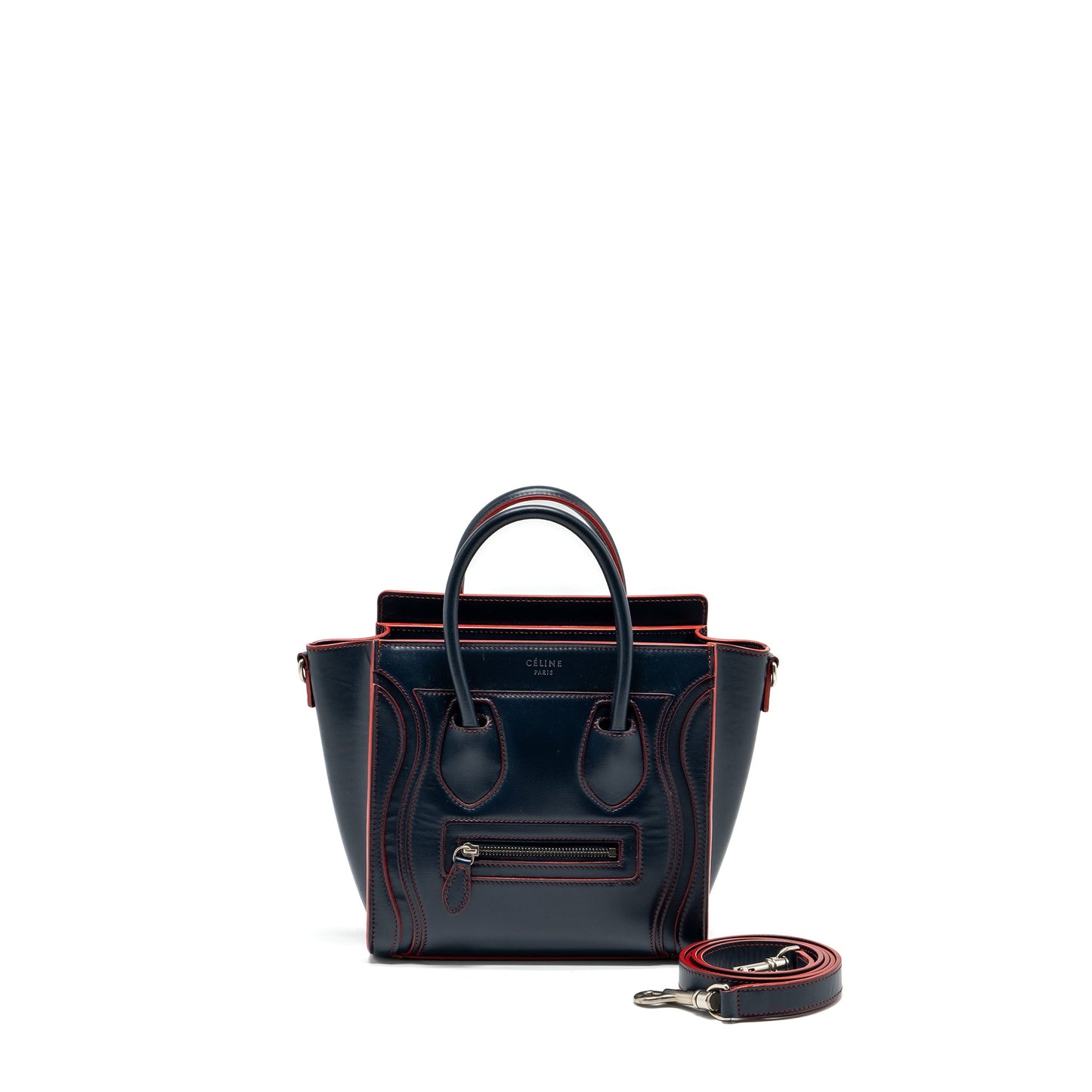 Celine Nano Luggage bag calfskin navy / red SHW