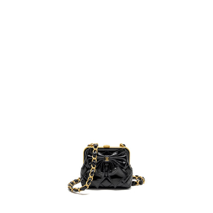 Chanel 24A Bowknot Clutch With Chain patent Crumpled Lambskin/Shiny Lambskin Black GHW (microchip)