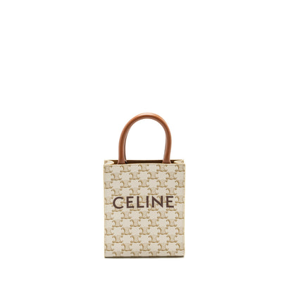 Celine Mini Vertical Cabas Triomphe Canvas/Calfskin White GHW
