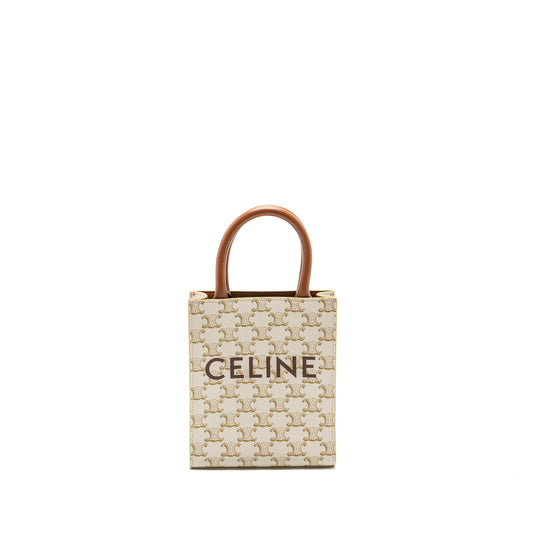 Celine Mini Vertical Cabas Triomphe Canvas/Calfskin White GHW