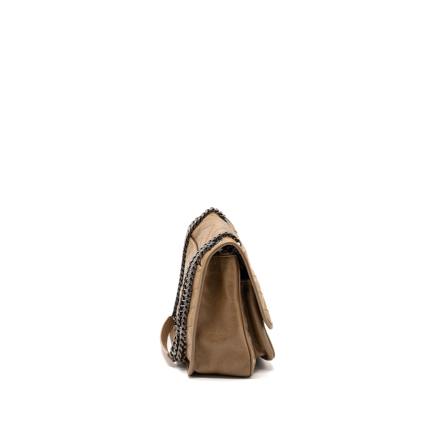 Saint Laurent Medium Niki Bag Crinkled Calfskin Dark Beige Ruthenium Hardware