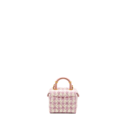Chanel top handle vanity bag with chain tweed pink GHW (Microchip)