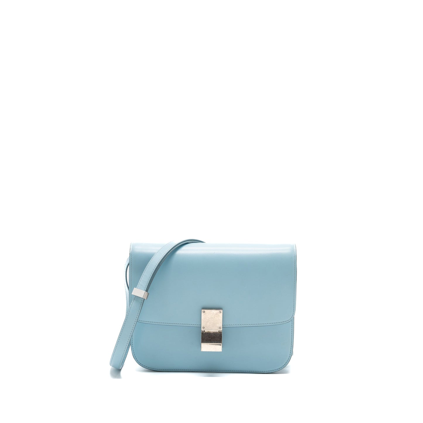 Celine medium classic box bag calfskin light blue SHW