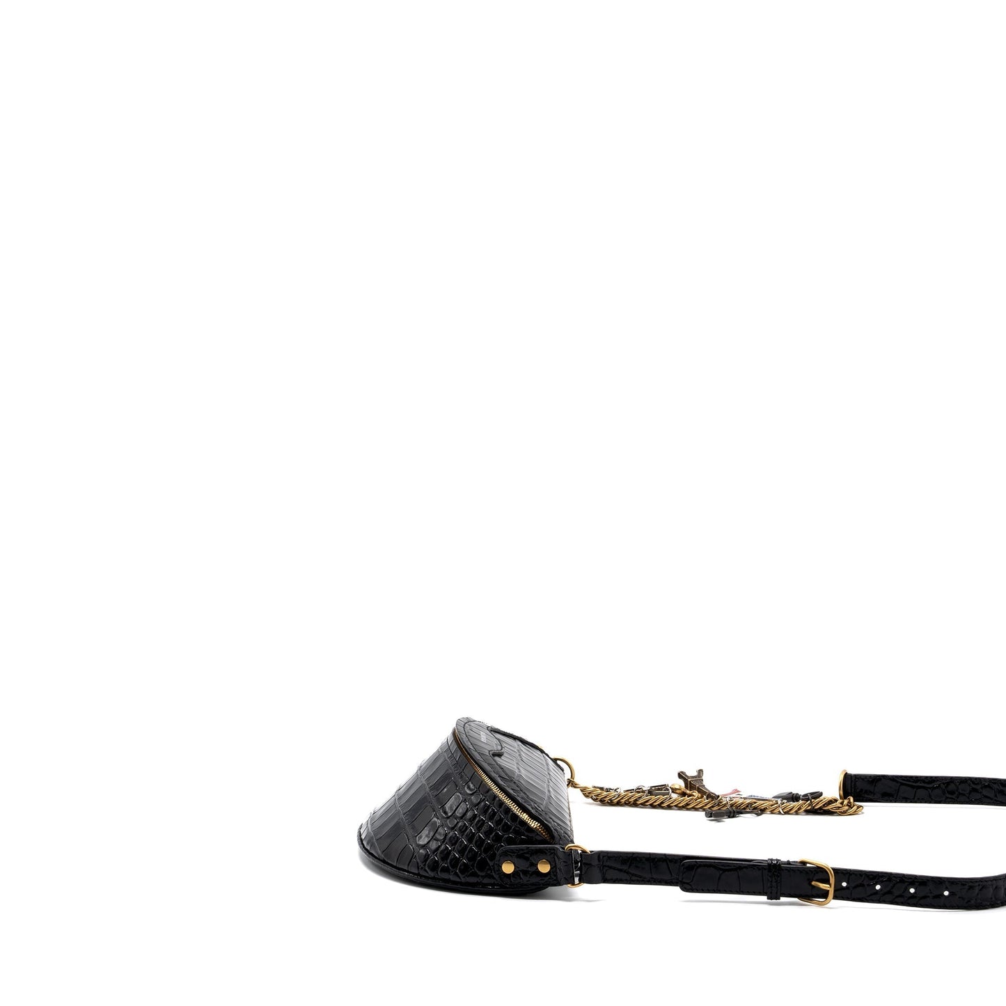 Balenciaga SOUVENIR BELT BAG Croc-Embossed Calfskin Black GHW