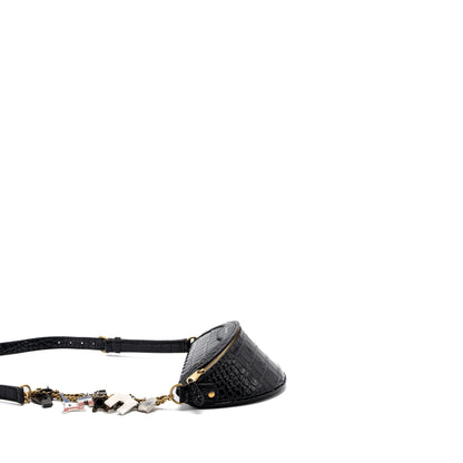 Balenciaga SOUVENIR BELT BAG Croc-Embossed Calfskin Black GHW