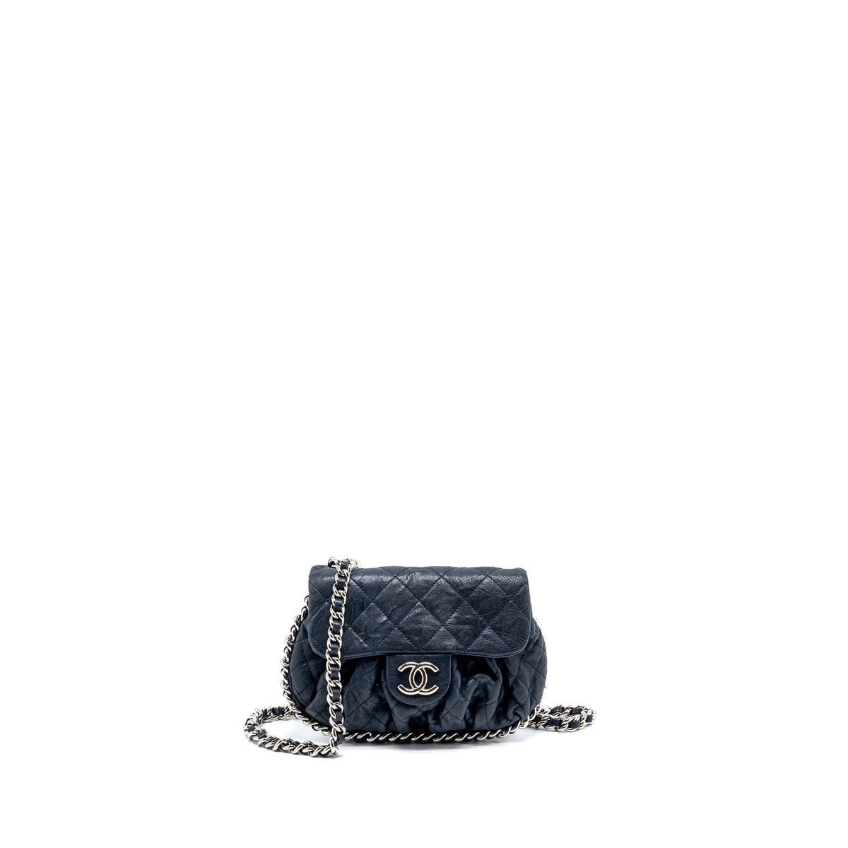 Chanel Mini Round Flap Bag With Chain Aged Calfskin Navy SHW