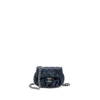Chanel Mini Round Flap Bag With Chain Aged Calfskin Navy SHW