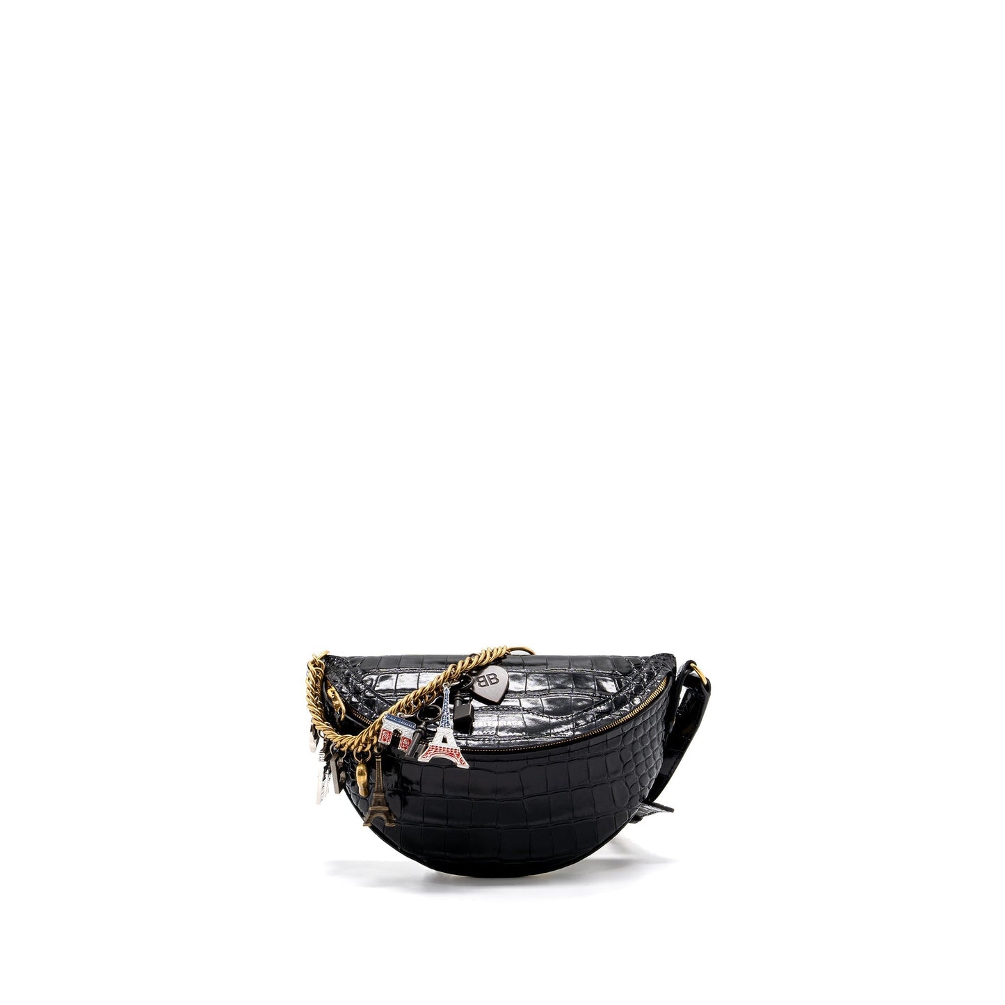 Balenciaga SOUVENIR BELT BAG Croc-Embossed Calfskin Black GHW