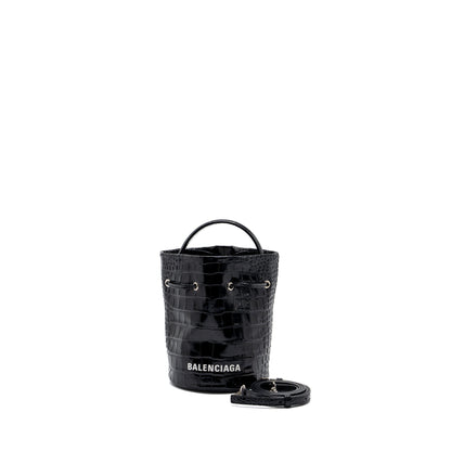 Balenciaga XS Everyday Drawstring Bucket Bag Black SHW