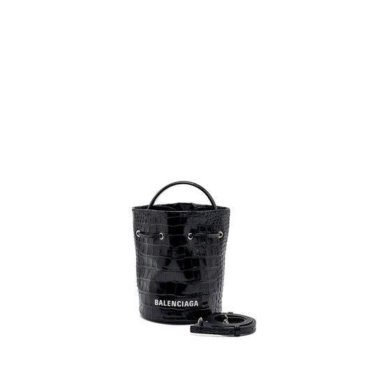 Balenciaga XS Everyday Drawstring Bucket Bag Black SHW
