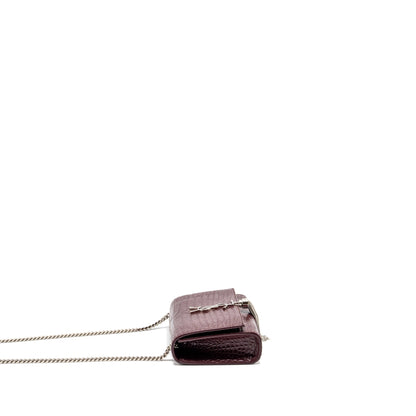 Saint Laurent/YSL Kate Bag Croc Embossed Calfskin Burgundy SHW