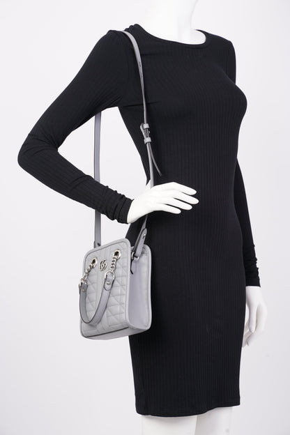 Gucci Womens GG Marmont Shoulder Bag Grey Leather Mini