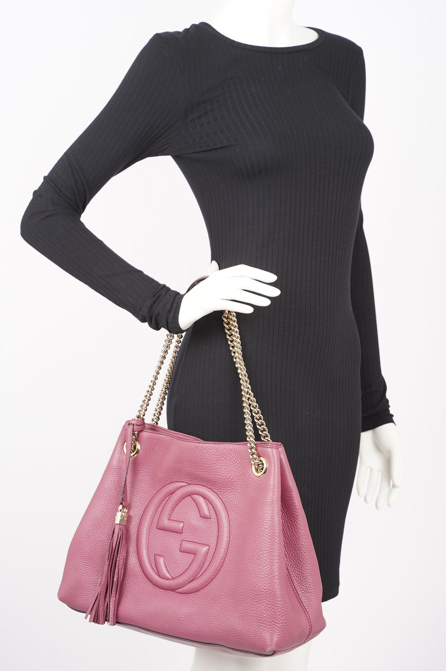 Gucci Womens Soho Shopper Tote Pink Leather