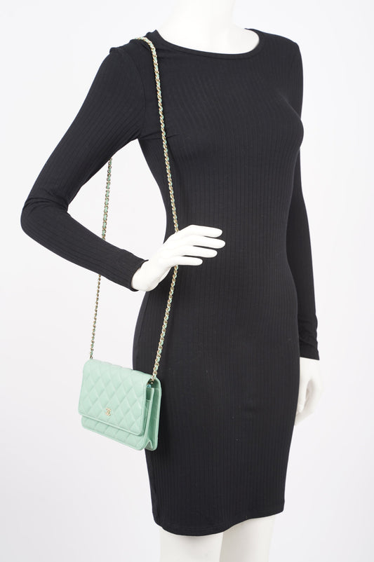 Chanel Womens Wallet On Chain Teal Lambskin