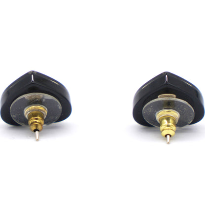 Resin Crystal CC Heart Earrings Black Gold