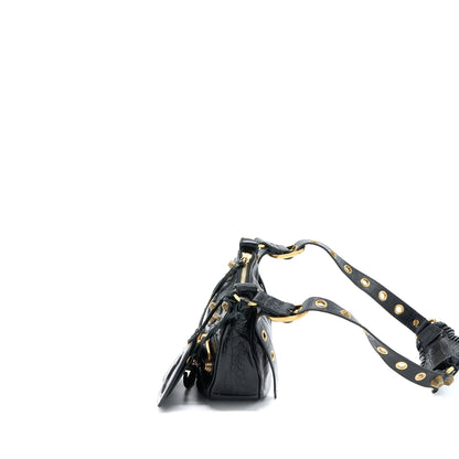 Balenciaga Le Cagole XS Shoulder Bag Croc-Embossed Calfskin Black Aged-Gold Hardware
