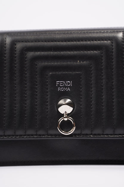 Fendi Womens Dotcom Quilted Wallet On Chain Black