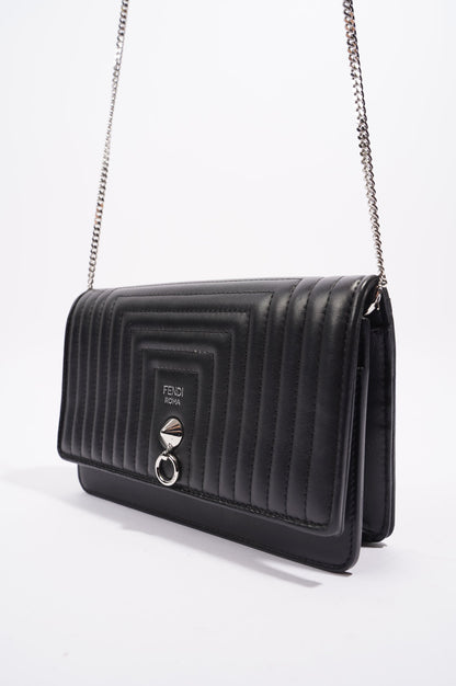 Fendi Womens Dotcom Quilted Wallet On Chain Black