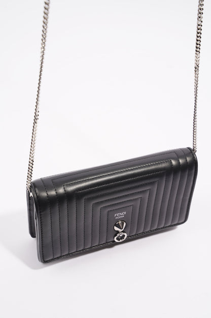 Fendi Womens Dotcom Quilted Wallet On Chain Black