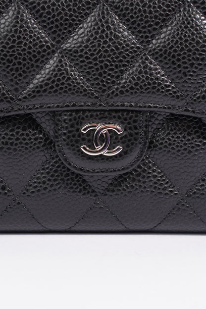 Chanel Womens Classic Flap Wallet Black Caviar Leather Small