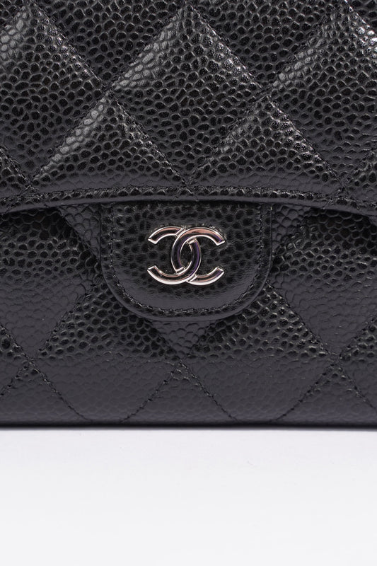 Chanel Womens Classic Flap Wallet Black Caviar Leather Small