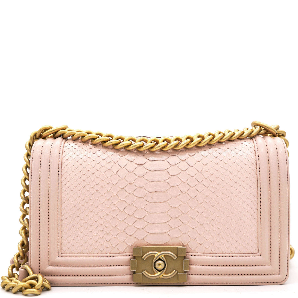 Pink Quilted Snakeskin Old Medium Boy Bag