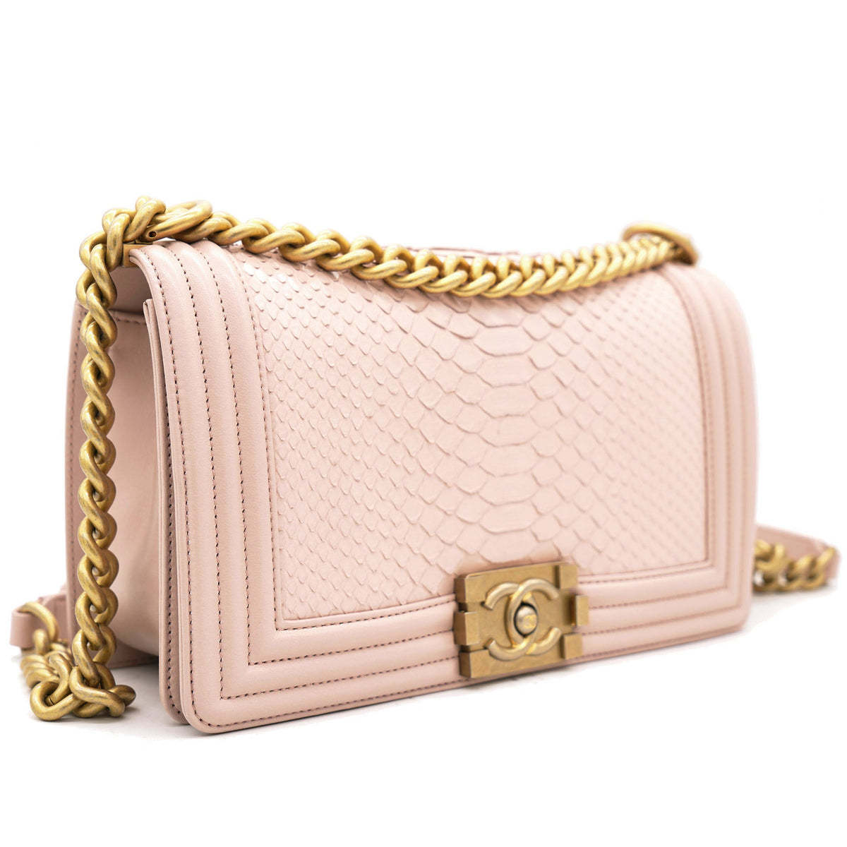 Pink Quilted Snakeskin Old Medium Boy Bag