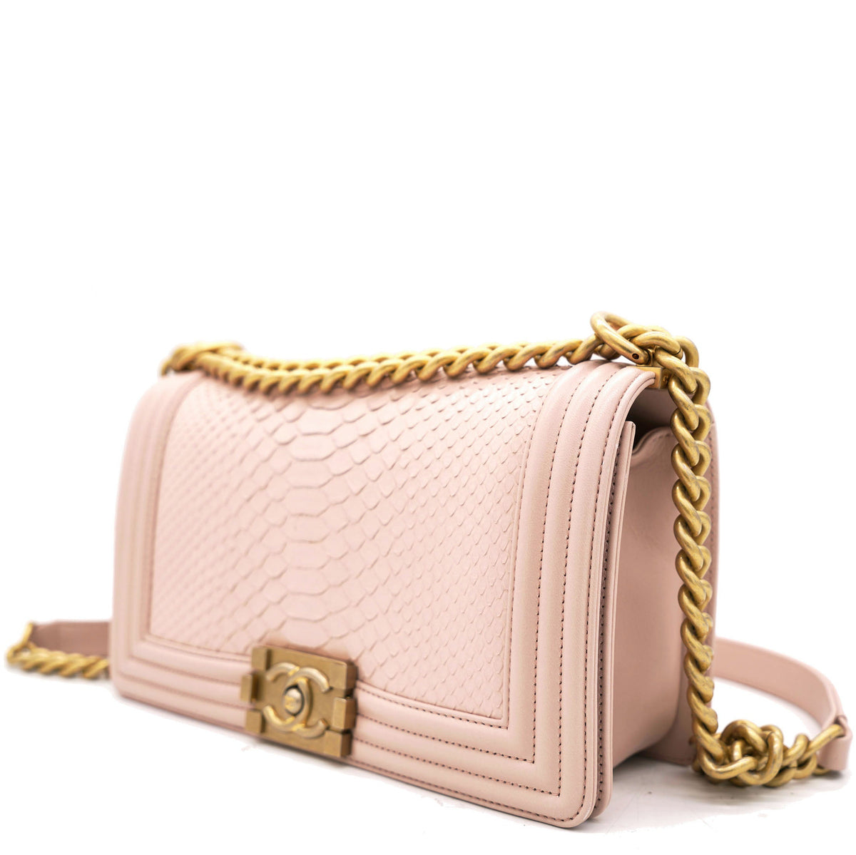 Pink Quilted Snakeskin Old Medium Boy Bag
