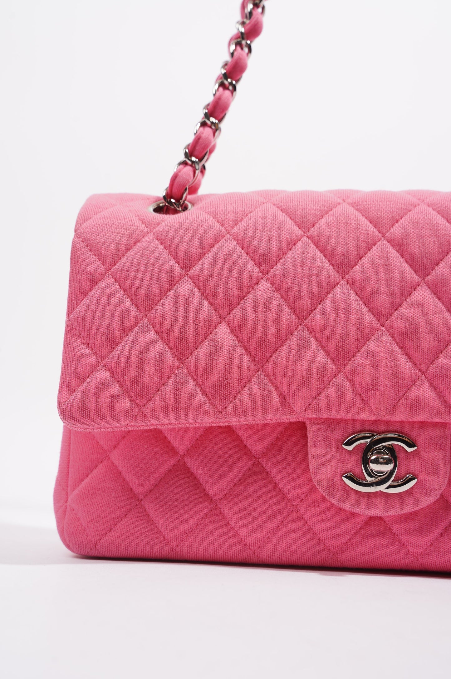 Pink Fabric Double Medium Flap Bag