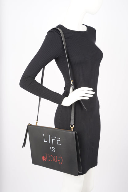 Gucci Womens Life Is Good Clutch With Strap Black