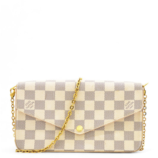 Louis-vuitton Damier Azur Pochette Felicie Chain Wallet Rose Ballerine