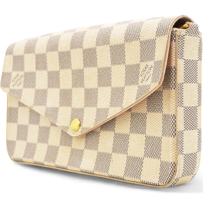 Louis-vuitton Damier Azur Pochette Felicie Chain Wallet Rose Ballerine