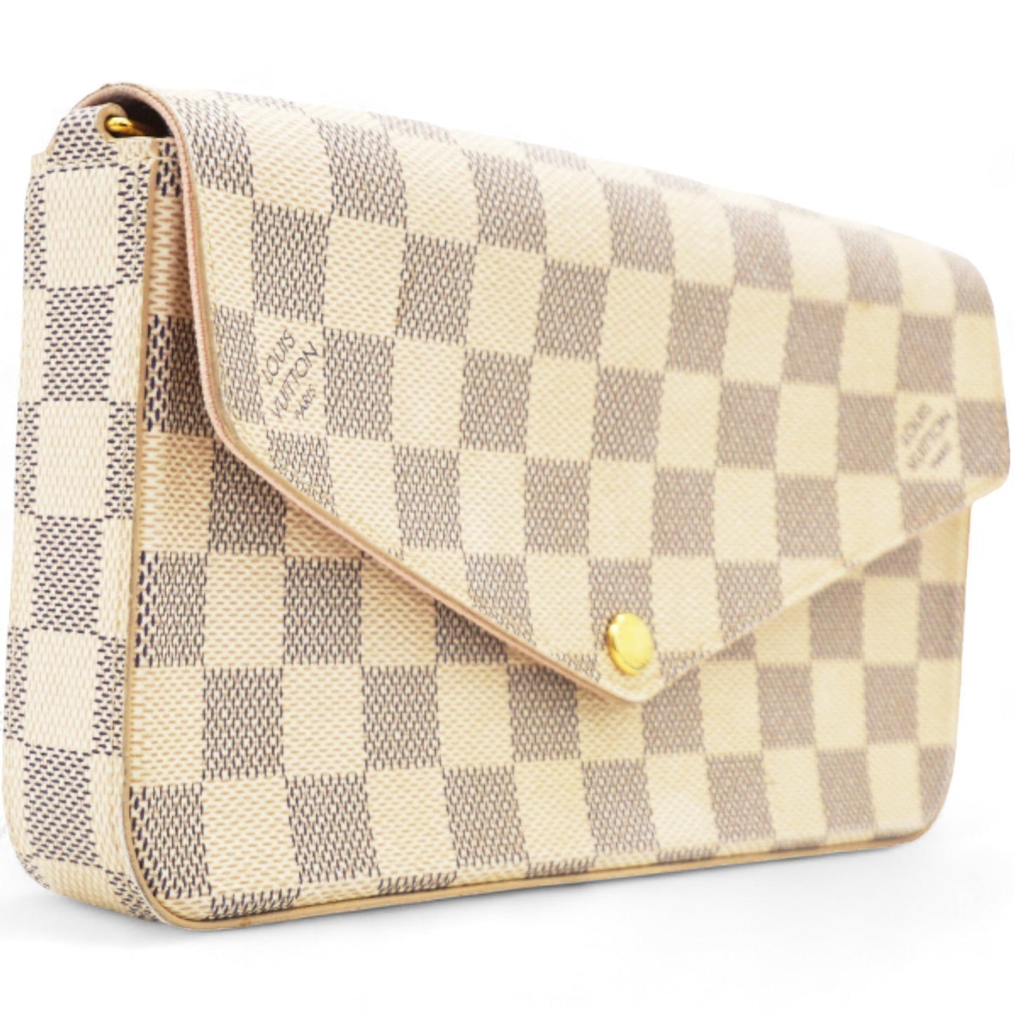 Louis-vuitton Damier Azur Pochette Felicie Chain Wallet Rose Ballerine
