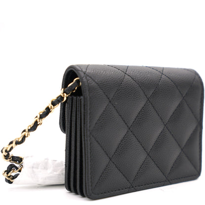 Black Caviar Leather Flap  Holder with Chain