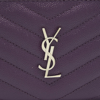 Saint Laurent Quilted Monogram Bi-fold Wallet Dark Purple SHW