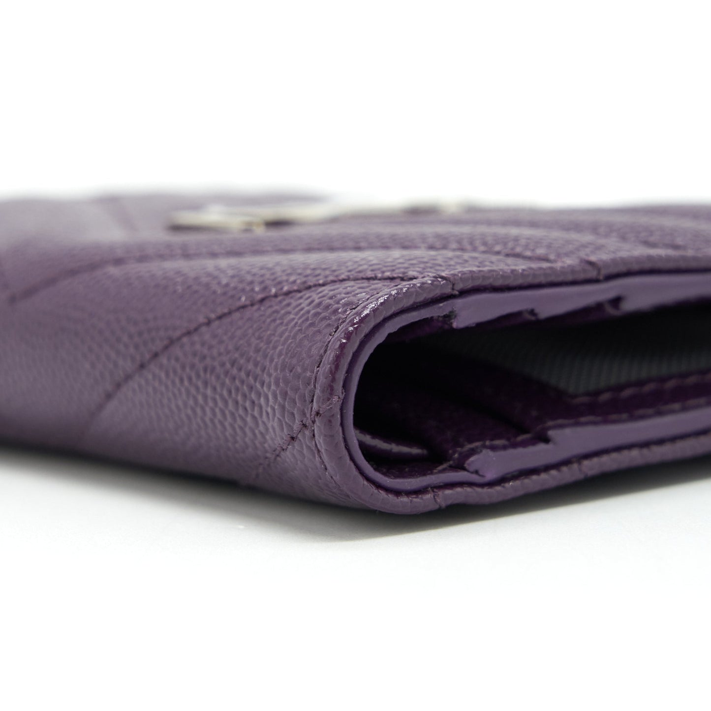 Saint Laurent Quilted Monogram Bi-fold Wallet Dark Purple SHW