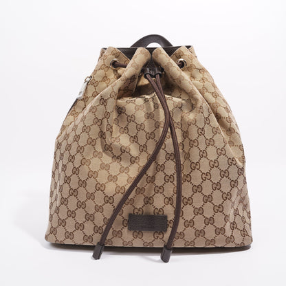 Gucci Womens GG Drawstring Backpack Brown