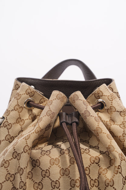 Gucci Womens GG Drawstring Backpack Brown