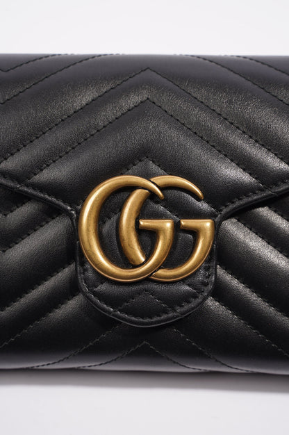 Gucci Womens Marmont Flap Black / Gold Matelasse Mini