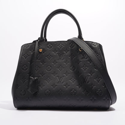 Louis Vuitton Womens Montaigne Bag Black Leather MM