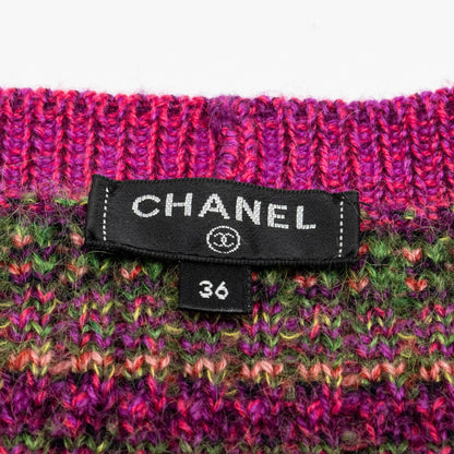 Chanel Size 36 Cropped Striped Cardigan Cashmere /Mohair Pink/Multicolour